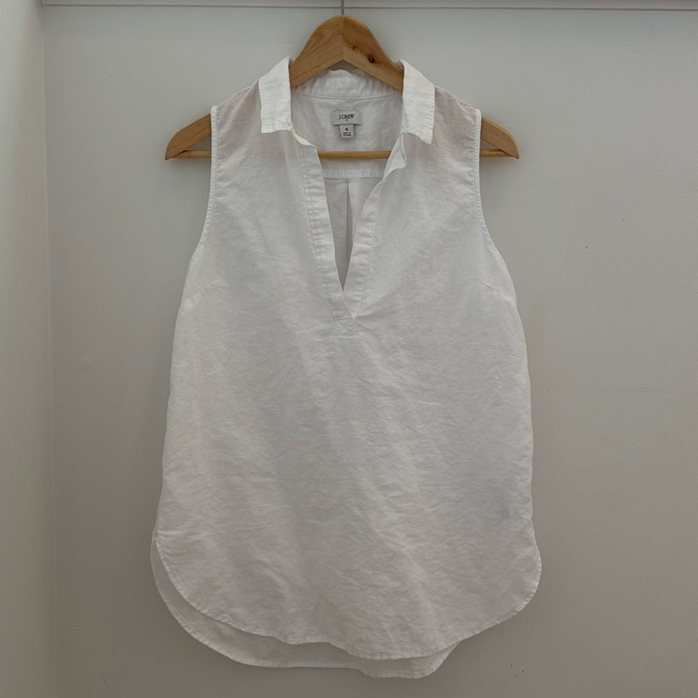 J. Crew Linen Cotton Blend White Blouse